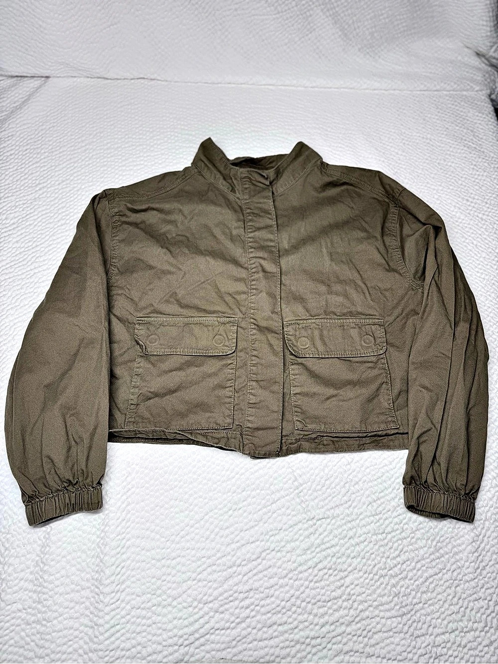 Old Navy Large Olive Khaki Cropped Twill Utility Jacket